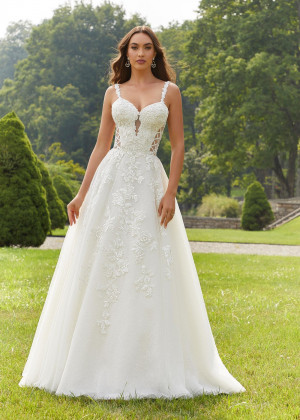 Detachable Straps Beaded Ivory Lace Tulle Timeless Wedding Dress